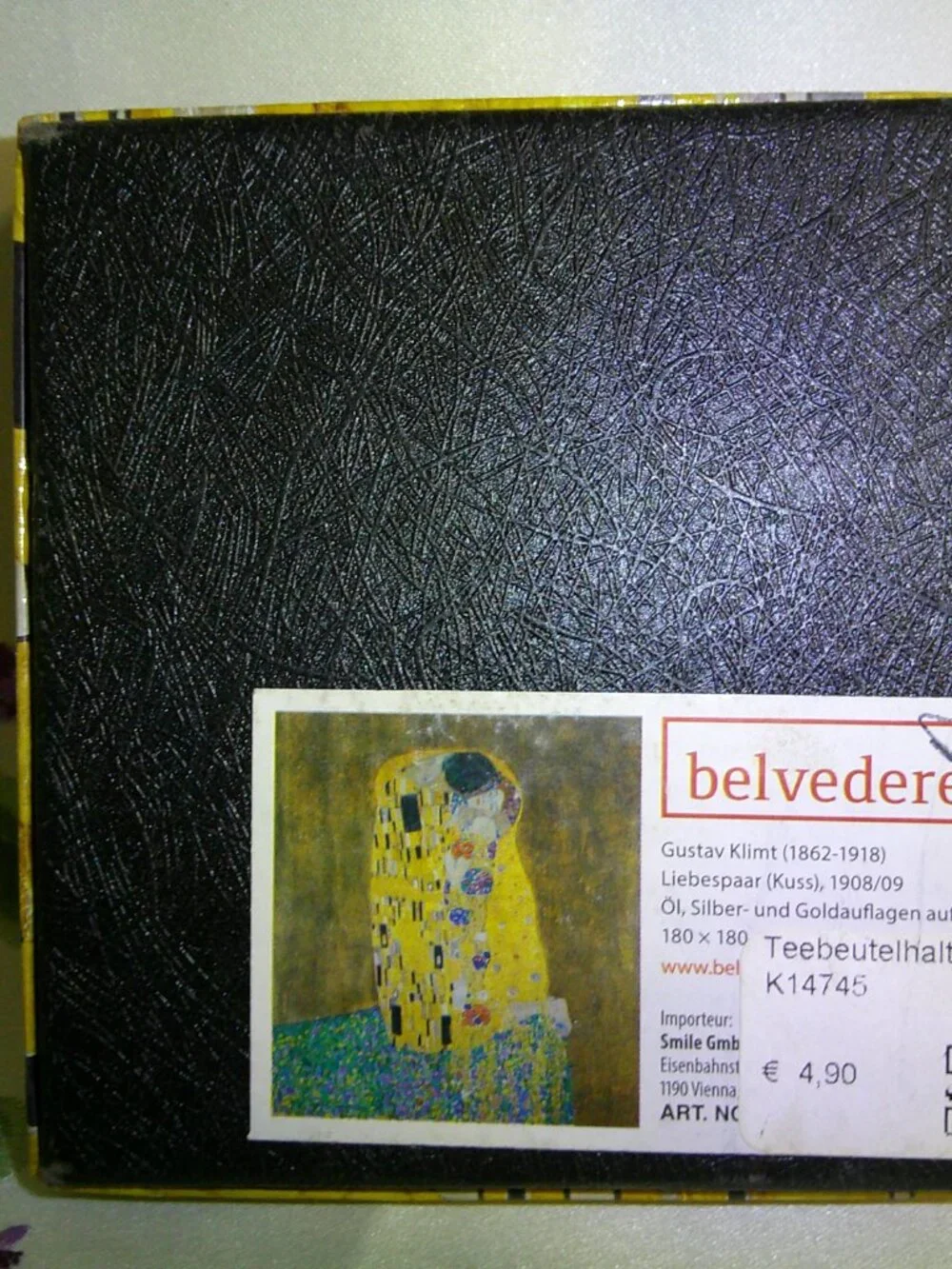 Gustav Klimt Painting The Kiss Tea Bag Holder from Belvedere Museum New in Box
